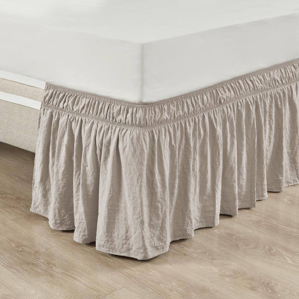 Neutral Polyester Ruched Ruffle Twin/Full Bed Skirt