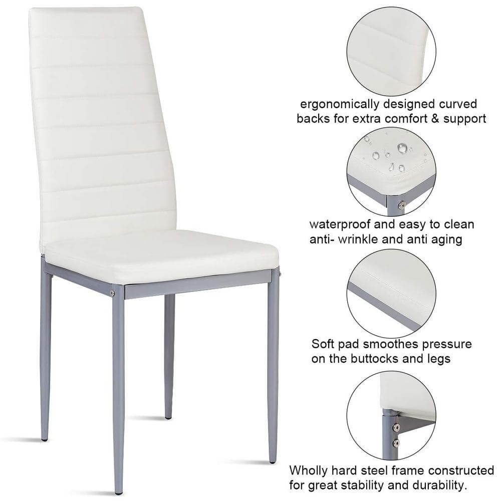 Set of 4 Creamy White High-Back PVC Leather Dining Chairs