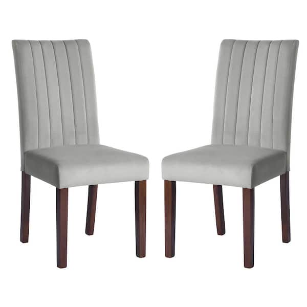 Homy Casa Fawn Grey Velvet Upholstered Dining Chairs (Set of 2)