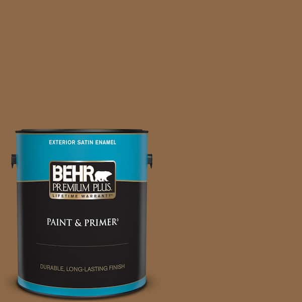 BEHR PREMIUM PLUS 1 gal. #270F-7 English Saddle Satin Enamel Exterior Paint & Primer