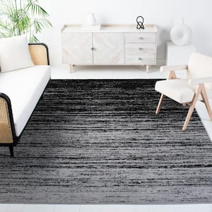 Adirondack Silver/Black 10 ft. x 10 ft. Solid Color Striped Square Area Rug