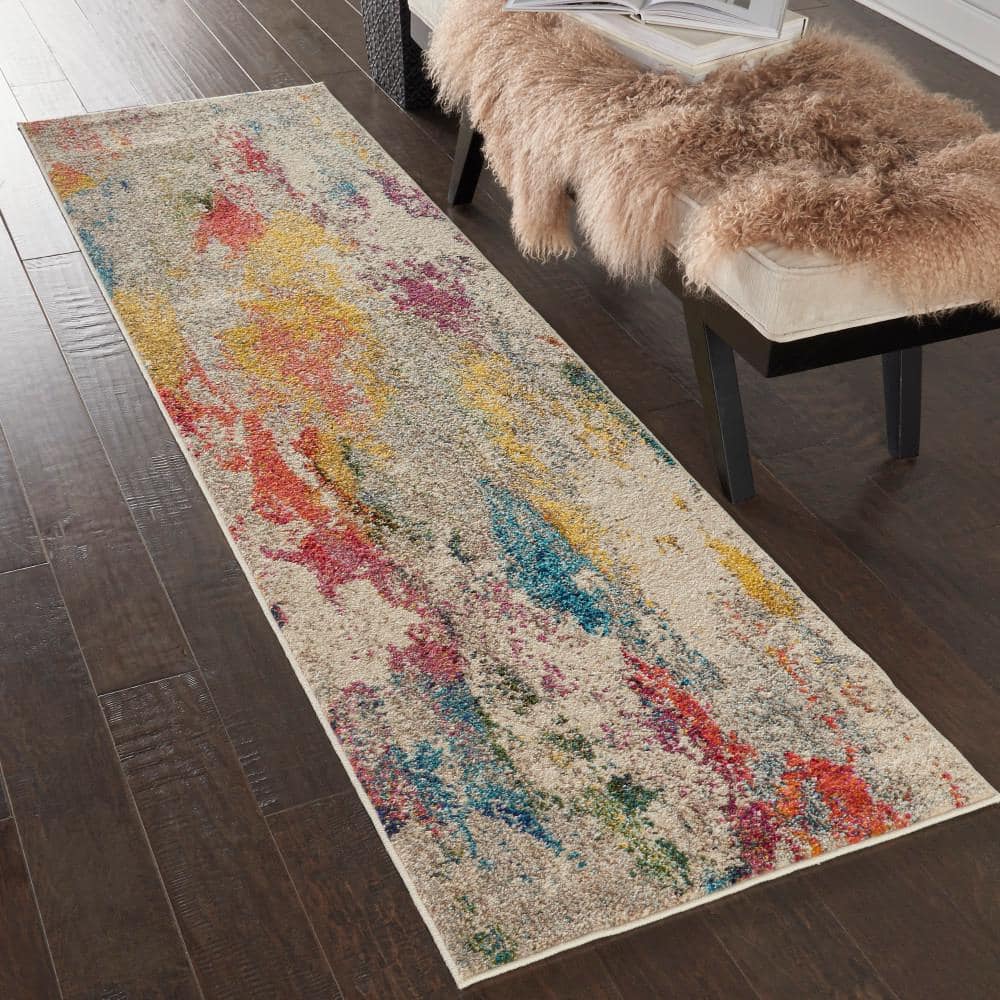 Ivory and Multicolor Abstract Hand-knotted Area Rug