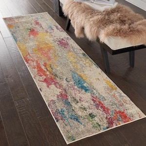 Celestial Ivory/Multicolor 2 ft. x 6 ft. Abstract Art Deco Kitchen Runner Area Rug