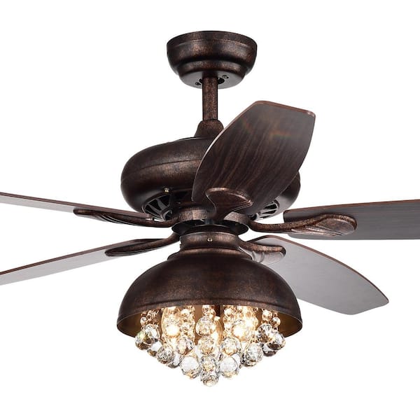 Warehouse of Tiffany Fredix 52 in. Indoor Bronze Finish Remote Controlled Ceiling Fan with Light Kit