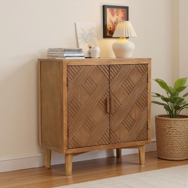 Brown 30.01 in. Storage Cabinet with Doors and Shelves