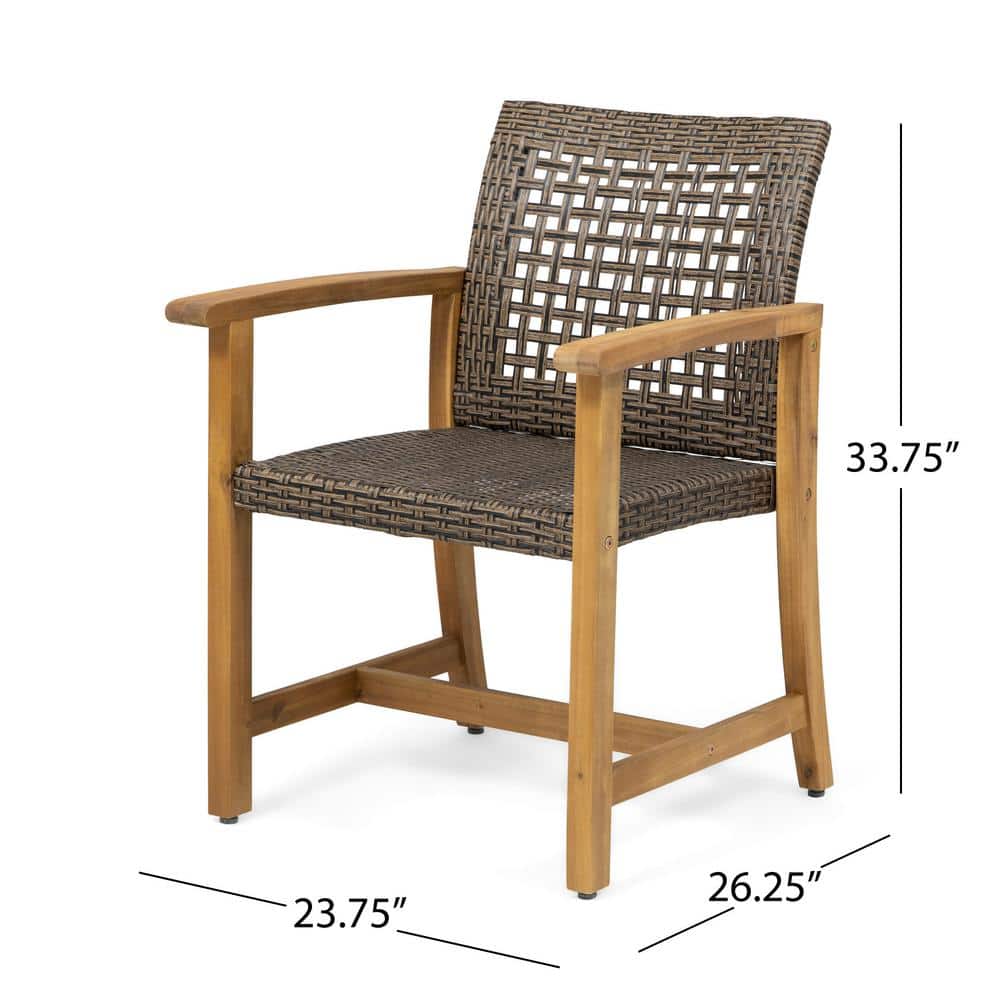 Teak Brown and Mixed Mocha Woven Wood Dining Armchair Pair