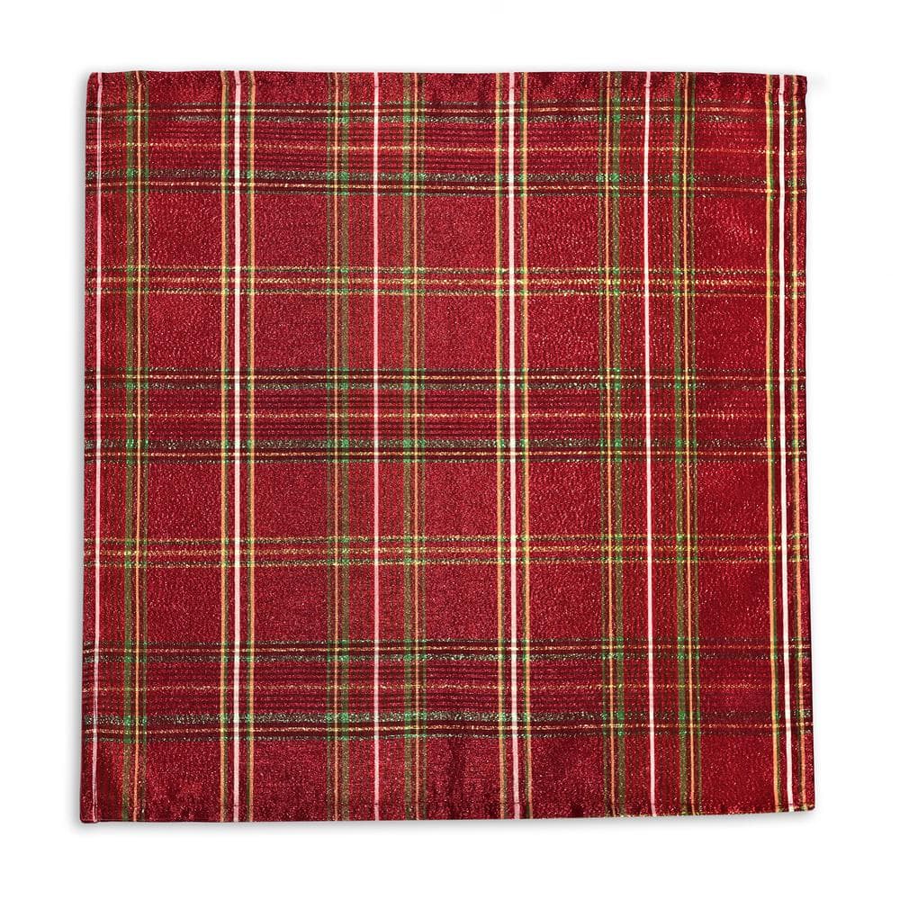 Red and Green Shimmering Plaid Holiday Fabric Tablecloth, 60" x 84"