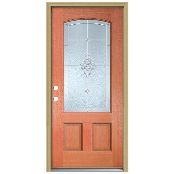 JELD-WEN 36 in. x 80 in. Rosemont Camber Top 3/4 Lite Unfinished Mahogany Prehung Front Door with Brickmould and Zinc Caming