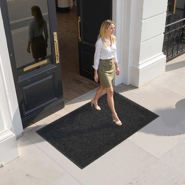 3 ft. x 5 ft. Grey Front Door Mat, Commercial Floor Mat, with PVC Backing, Heavy Duty Washable Entry Area Rug