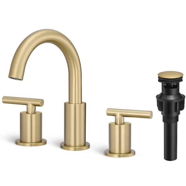 MTTCLE 8 in. Widespread Double Handles Bathroom Faucet with Pop-Up Drain in Brushed Gold