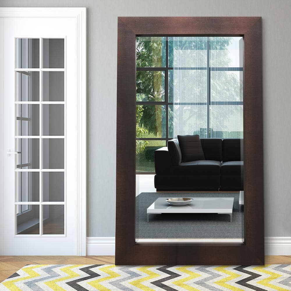 Oversized Bronze and Leather Rectangular Floor Mirror