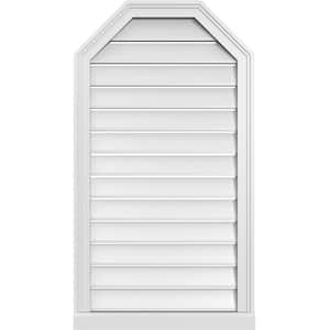 22 in. x 40 in. Octagonal Top Surface Mount PVC Gable Vent: Functional with Brickmould Sill Frame