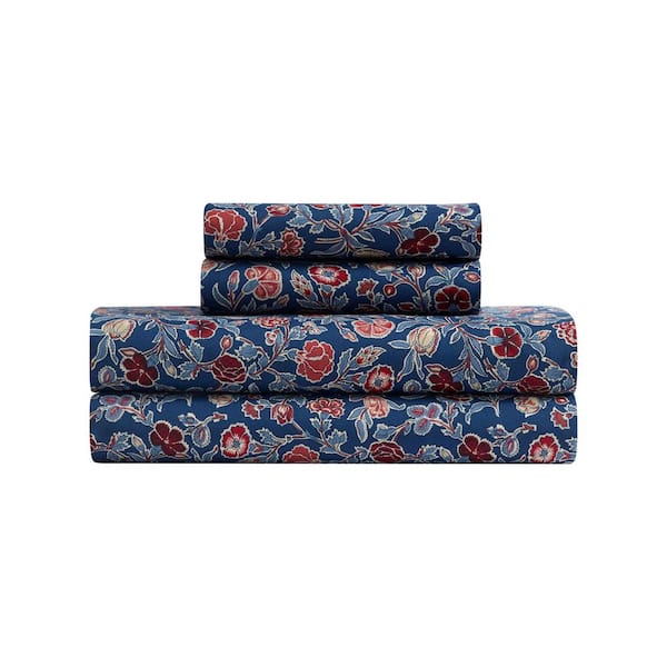 Wrangler Westward Floral 4-Piece Denim Blue/Husk/Red Microfiber