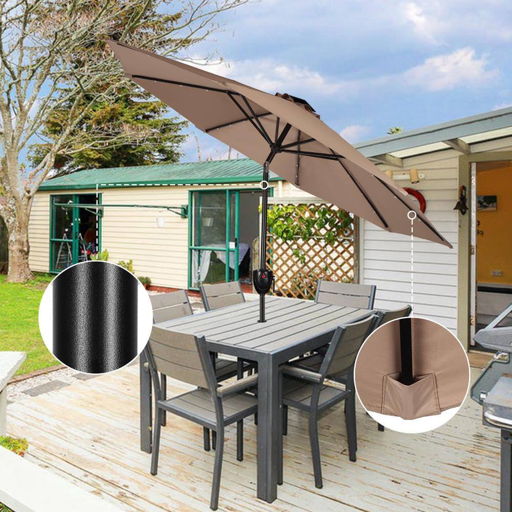 SUNBRANO 9 ft Aluminum Market Tilt and Crank Umbrella Taupe with Bluetooth 