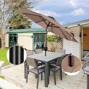 SUNBRANO 9 ft Aluminum Market Tilt and Crank Umbrella Taupe with Bluetooth Speaker and LED Lights