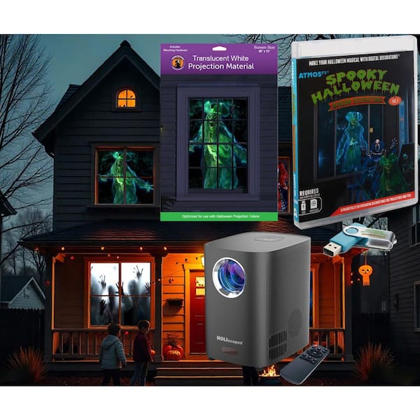 Atmosfx Spooky Halloween Projector Kit - 9-Videos on USB Plus Projector Plus 48 in. x 72 in. Screen