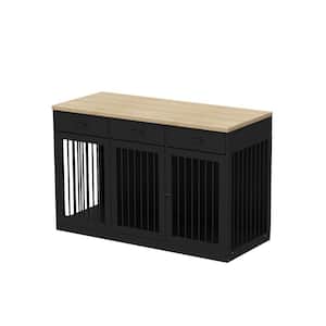 Heavy-\Duty Dog Kennels Crate Storage Cabinet, Decorative Large Dog House Furniture Dog Cage with 3-Drawers, Black