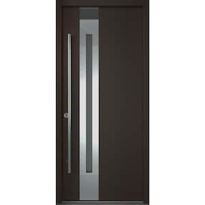 ZEPHYR 37 in. x 82" Right-Hand/Inswing Frosted Glass BROWN/WHITE Finished Steel Prehung Front Door with Hardware Kit