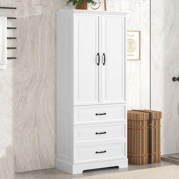 Harper & Bright Designs White 68.9 in. Accent Storage Cabinet with Adjustable Shelf and 2 Drawers