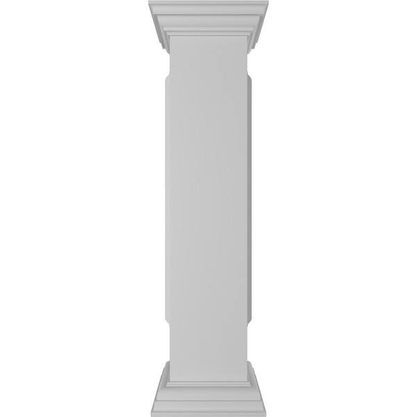 Ekena Millwork Straight 40 in. x 8 in. White Box Newel Post with Panel, Flat Capital and Base Trim (Installation Kit Included)