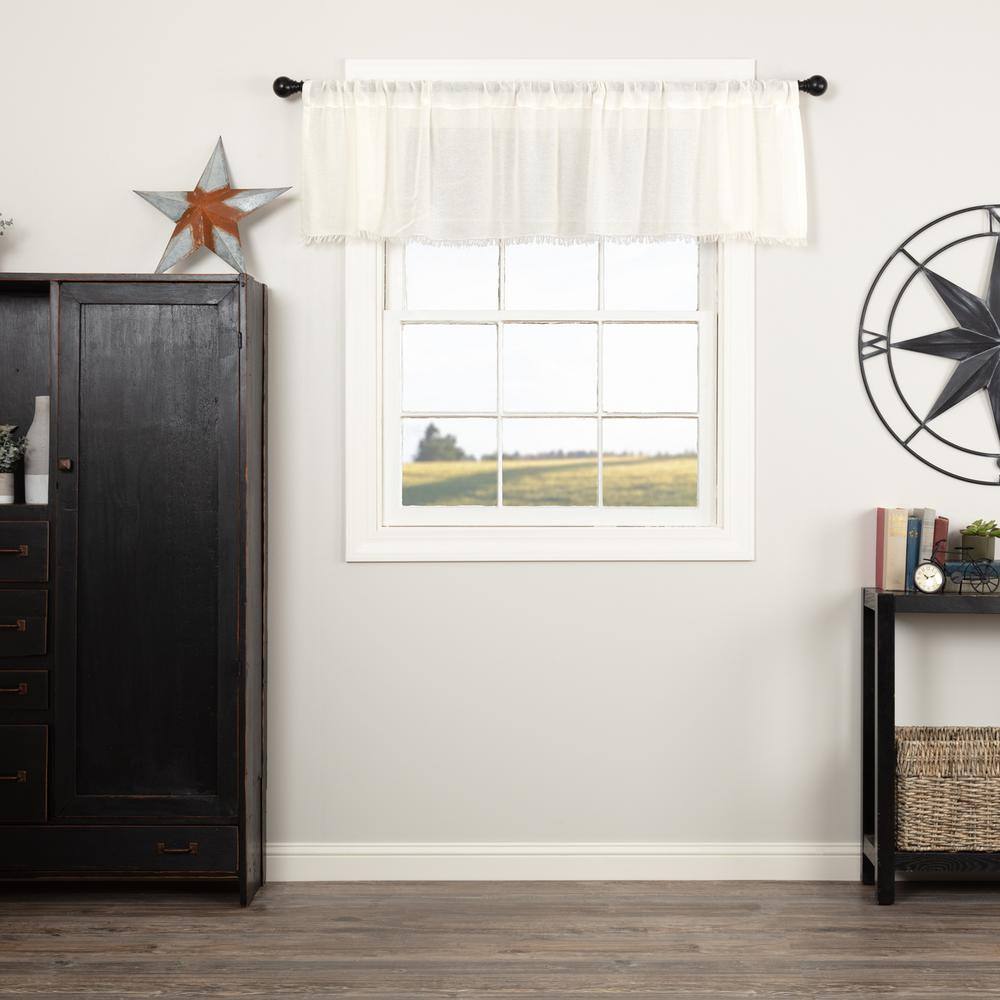 Tobacco Cloth 72in. W x 16in. L Cotton Fringed Edge Rod Pocket Farmhouse Kitchen Curtain Valance in Antique White price history on PriceWatchPro