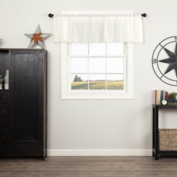 Tobacco Cloth 72in. W x 16in. L Cotton Fringed Edge Rod Pocket Farmhouse Kitchen Curtain Valance in Antique White