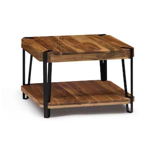Ryegate 28 in. Brown/Black Square Solid Wood Top Coffee Table with Shelf