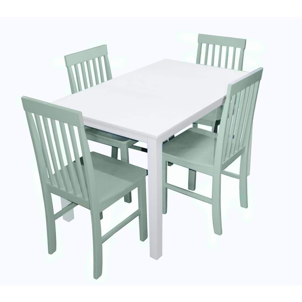 White and Sage Rubberwood 5-Piece Dining Set