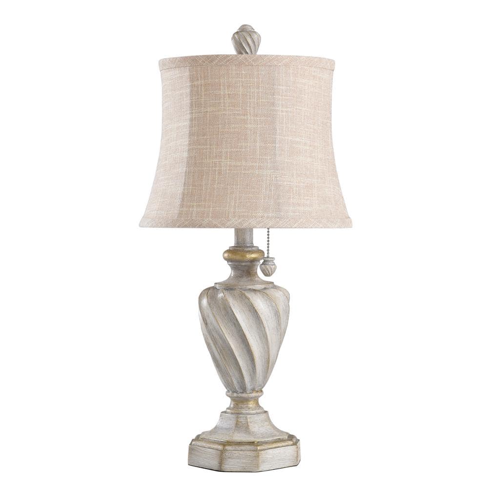 Antique White Polyresin Table Lamp with Beige Fabric Shade