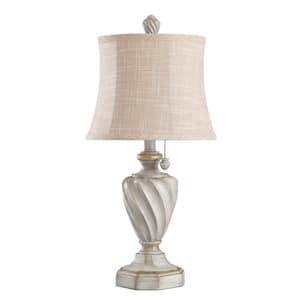 23.75 in. Antique White Table Lamp with Beige Softback Fabric Shade