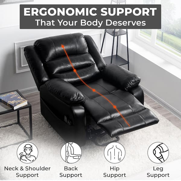 HOMESTOCK Faux Black Leather Power Lift Recliner Chair with