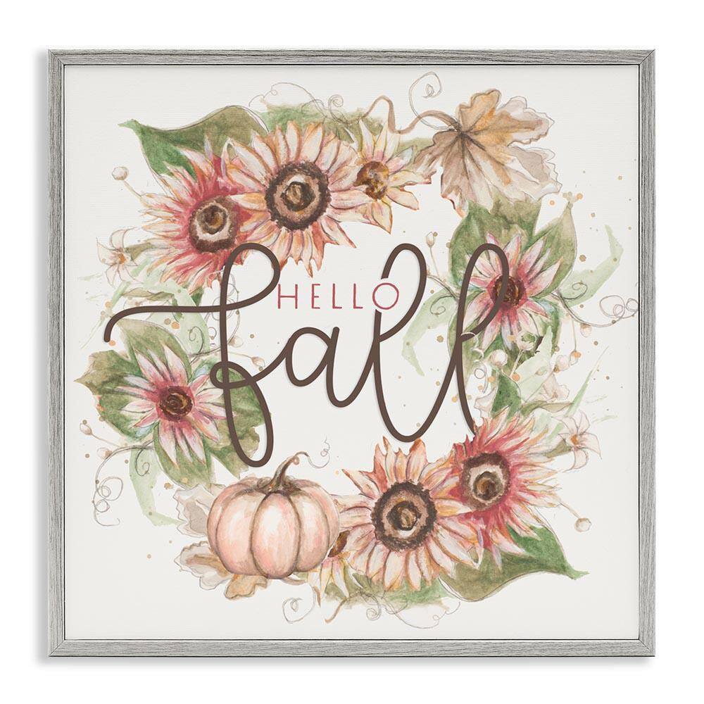 Hello Fall Autumn Greeting Floral Pumpkin Wreath by Patricia Pinto Gray Framed Graphic Nature Art Print 12 in. x 12 in. price history on PriceWatchPro