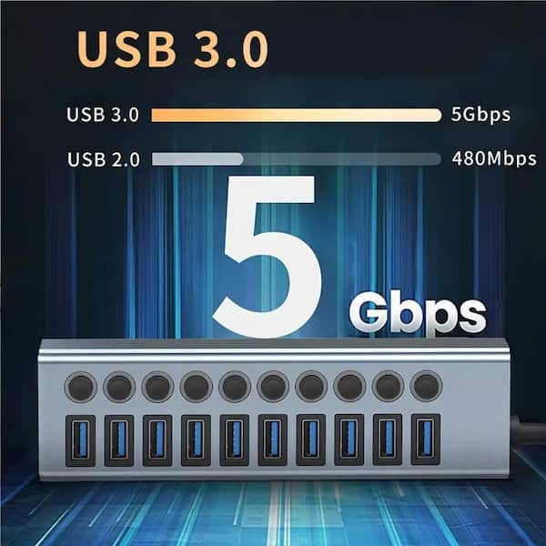 Etokfoks Black USB 3.0 7 Ports High Speed 5 Gbps USB Data Expander with  Separate Switch for PC Computer MLSX03LT058 - The Home Depot