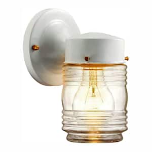 7.2 in. 1-Light Matte White Jelly Jar Outdoor Wall Lantern Sconce