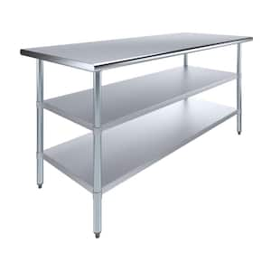 30 in. x 72 in. Stainless Steel Kitchen Utility Table with 2 Adjustable Shelves : Metal Prep Table