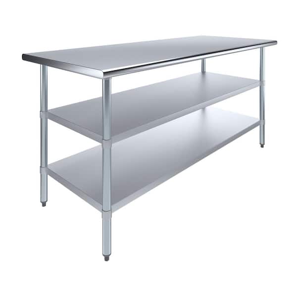 AMGOOD 30 in. x 72 in. Stainless Steel Kitchen Utility Table with 2 Adjustable Shelves : Metal Prep Table