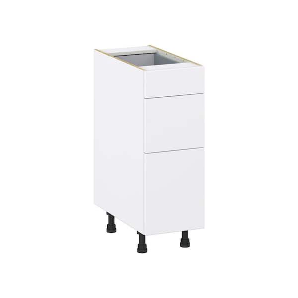 J COLLECTION Timberline 12 in. W x 24 in. D x 34.5 in. H Assembled Slab Drawer Base Kitchen Cabinet in Bright White with 3-Drawers