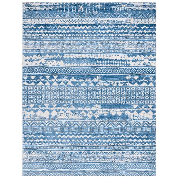 Brentwood 9 ft. x 12 ft. Blue/Ivory Distressed Striped Area Rug