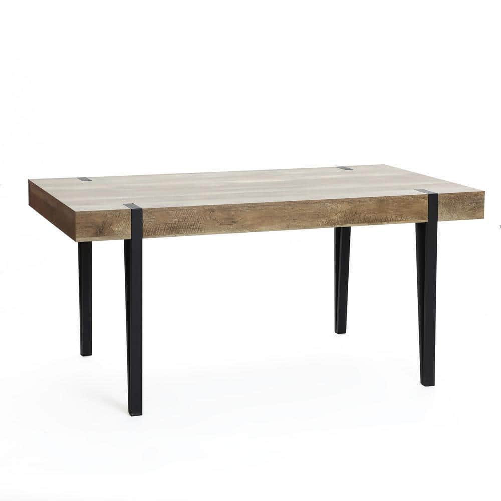 LuxenHome 35.5 in. Rectangle Oak and Black Wood Dining Table with