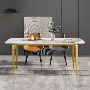 70.87 in. Rectangle Round Edge Sintered Stone Top Pandora Gold Metal 4 Legs Dining Table (Seats 6)