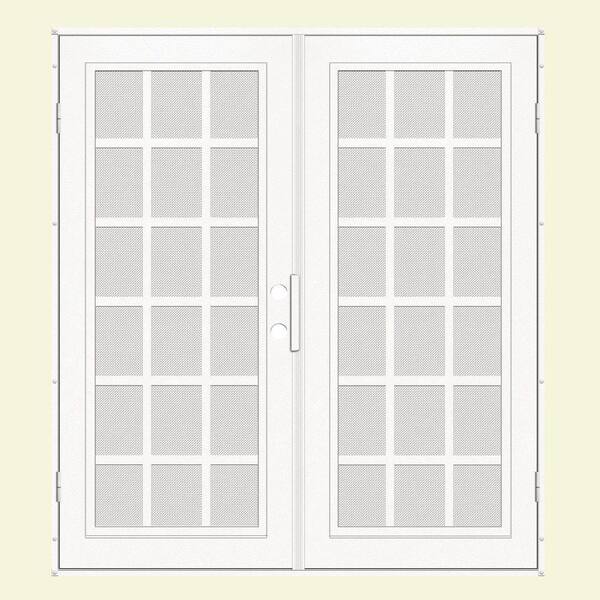 Unique Home Designs 60 in. x 80 in. Classic French White Left-Hand Surface Mount Aluminum Security Door with White Perforated Screen