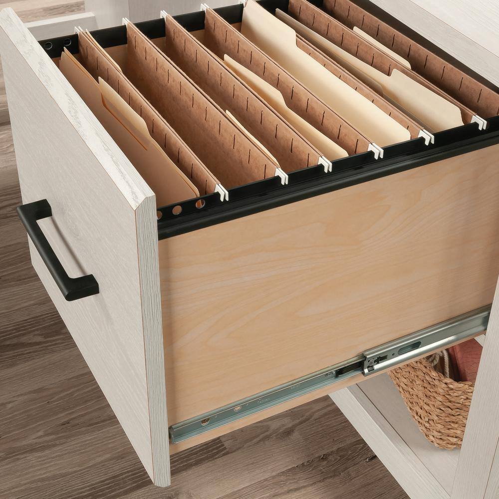 Glacier Oak L-Shaped Executive Desk with Drawer and Filing Cabinet