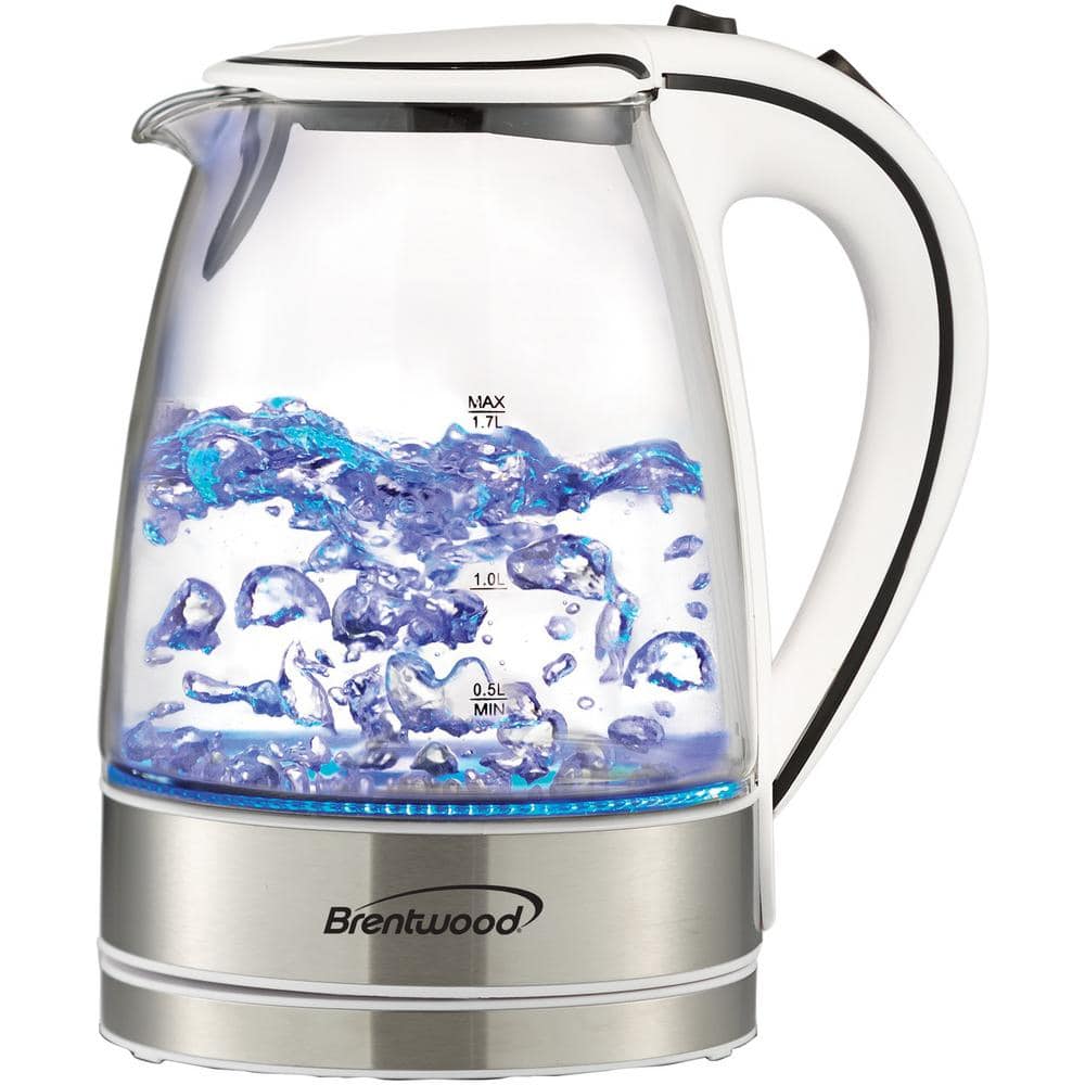 Brentwood 1.7L White Glass Electric Tea Kettle with LED Light