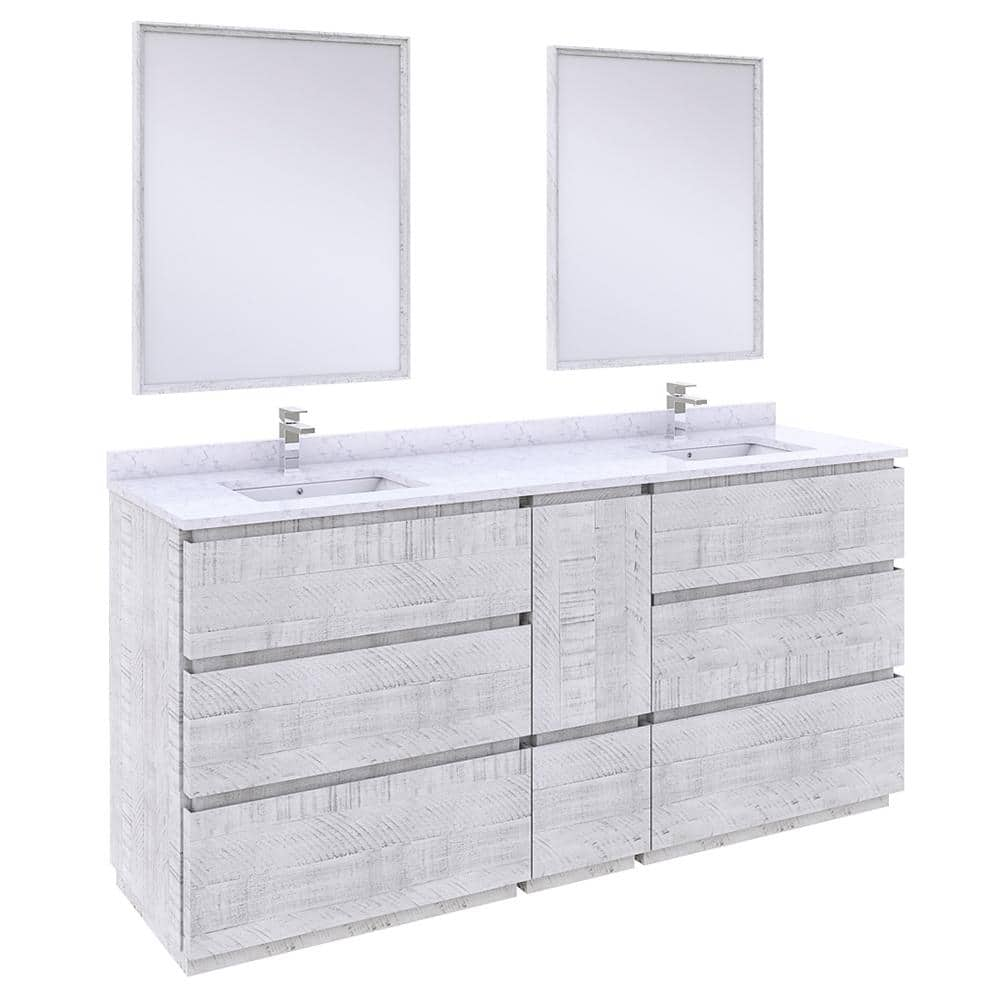 Formosa 72 in. W x 20 in. D x 35 in. H White Double Sinks Bath Vanity in Rustic White with White Vanity Top and Mirrors -  Fresca, FVN31301230RWFC