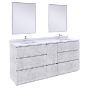 Formosa 72 in. W x 20 in. D x 35 in. H White Double Sinks Bath Vanity in Rustic White with White Vanity Top and Mirrors