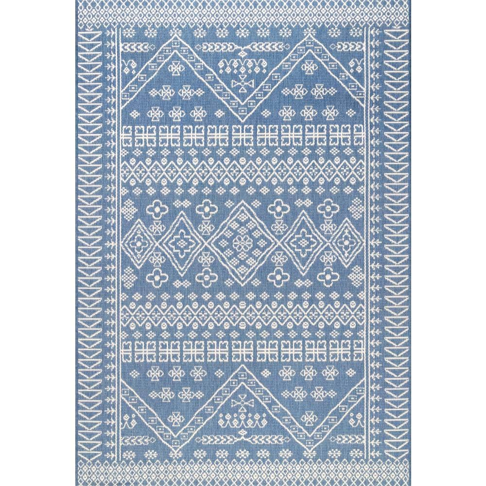 NuLOOM Kandace Tribal Blue 10 Ft X 14 Ft Indoor Outdoor Patio Area   Blue Nuloom Outdoor Rugs Owdn24a 10014 64 1000 