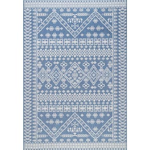 Kandace Tribal Blue 10 ft. x 14 ft. Indoor/Outdoor Area Rug