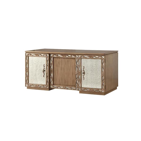 Acme Furniture Orianne 32 in. Rectangular Antique Gold Wood Frame 7-Drawer Executive Desk