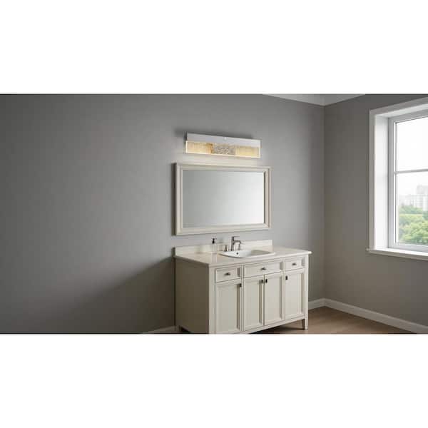 Havelock 23 in. 1-Light Chrome LED 5CCT Vanity Light with Sensor Operated Night Light and Clear Seedy Glass