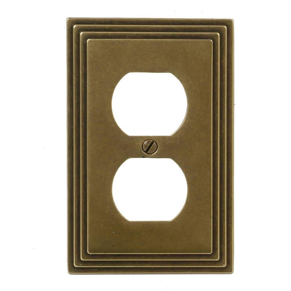 Rustic Brass 1-Gang Metal Duplex Outlet Wall Plate